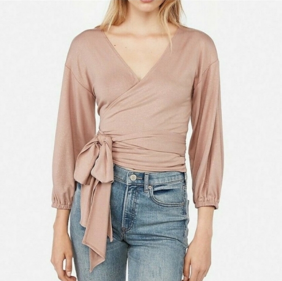 Metallic Tie Front Wrap Blouse - Picture 1 of 6